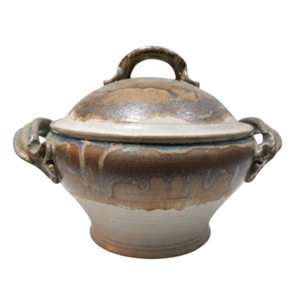 Vintage Sollis Pottery Signed Lidded Casserole Dish Hand Thrown Studio Stoneware